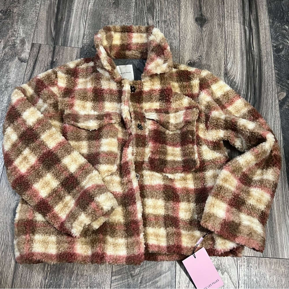 AVEC LES FILLES Plaid Faux Shearling Jacket